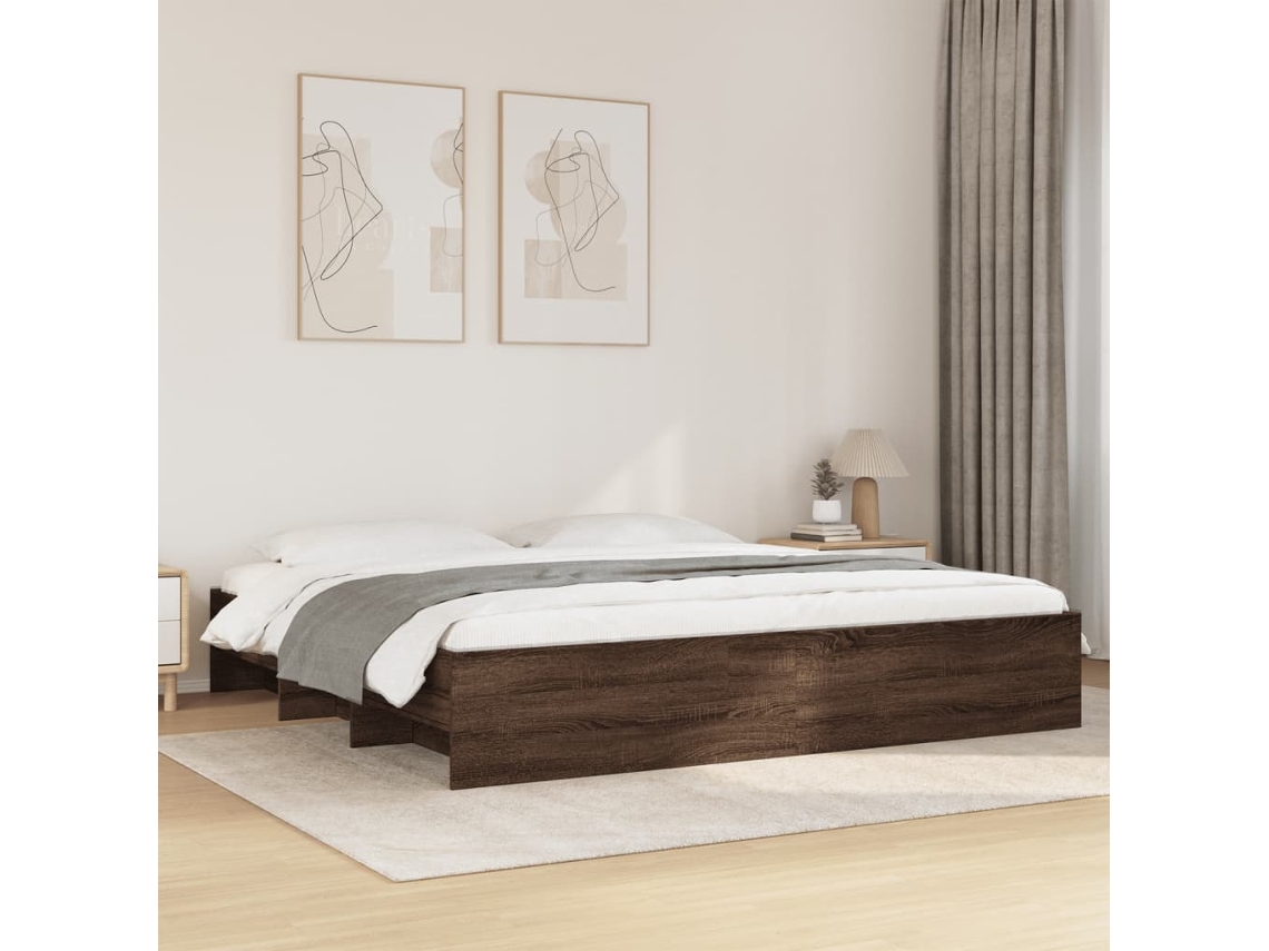 Estructura De Cama Sin Colchón Roble Marrón 200x200 Cm