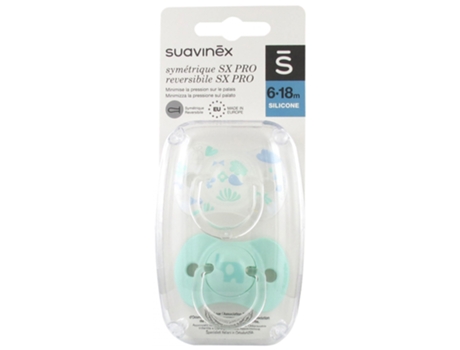 Chupete Conjunto de 2 Con Tetina Simétrica Sx Pro 6 a 18 Meses Modelo: Elefante Y Naturaleza Verde Pastel SUAVINEX