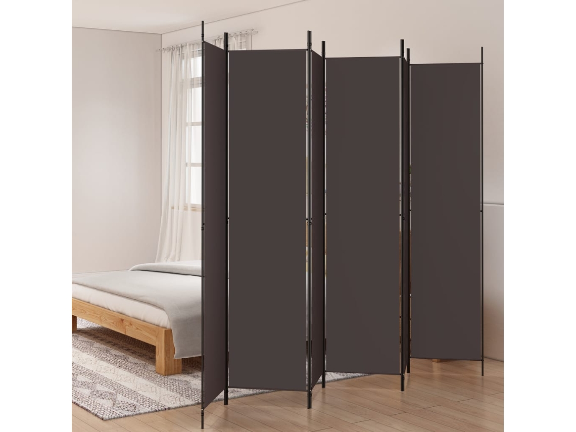 Biombo Divisor De 6 Paneles De Tela Marrón 300x220 Cm