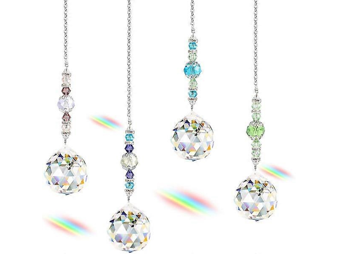 Juego de 4 bolas atrapasoles de cristal prismático con diseño de cristal arcoíris