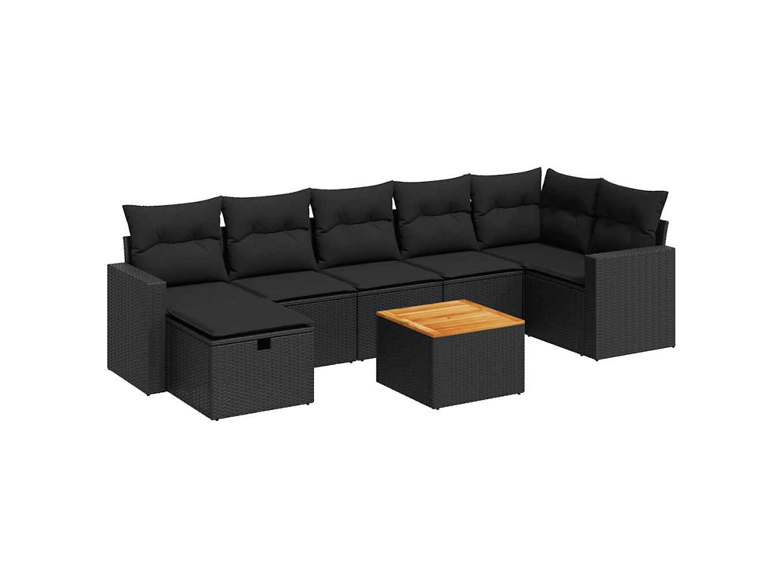 Conjunto 8 De Sofá De Jardín VIDAXL Negro Poli Ratán(55 x 55 x 37 cm)