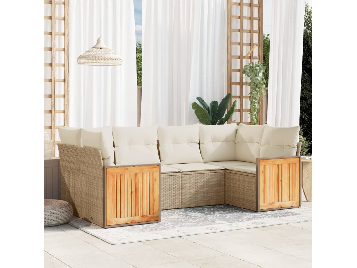 Conjunto de 6 sofás de jardín con cojines de mimbre beige Dkd Home Decor