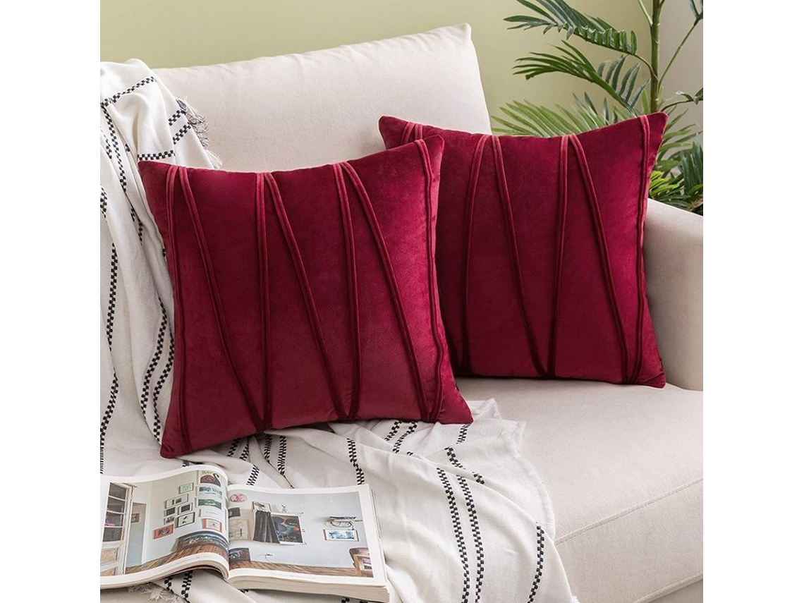 2026-41248-2 Fundas De Almohada De Terciopelo Rayado Rojo Vino 45x45cm Decoración Moderna Suave Para Sofá Cama Auto