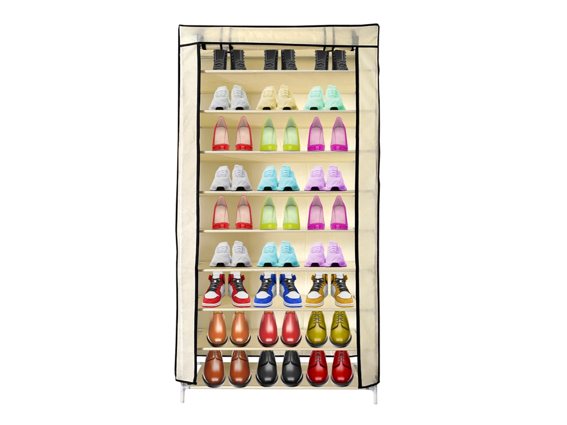 Armario Zapatero Zapatos Puerta Cremallera Bolsillos Laterales Home NYANA ABS Tecido Beige (160x88x30)