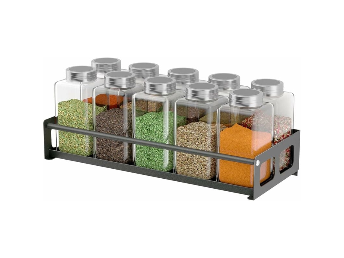 Innovador especiero magnético, elegante organizador de refrigerador de metal negro de alta calidad, organizador de especias con potente fuerza magnética.
