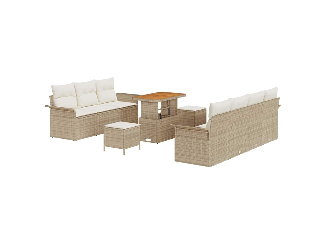 Maison Exclusive - Conjunto de sofás de jardín con cojines, 10 piezas, beige y crema