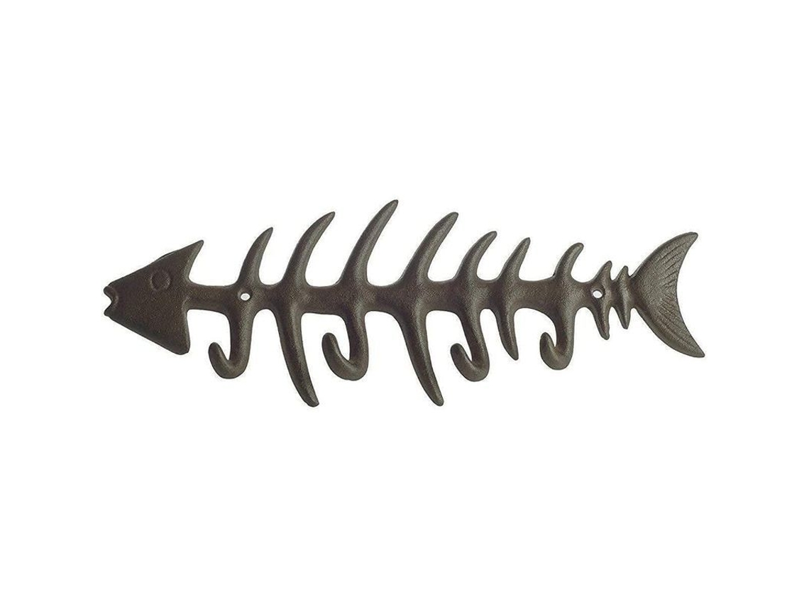 Estantería De Pared De Hierro Fundido Con 4 Ganchos Para Peces, Estilo Rústico, Color Marrón. Incluye Tornillos.