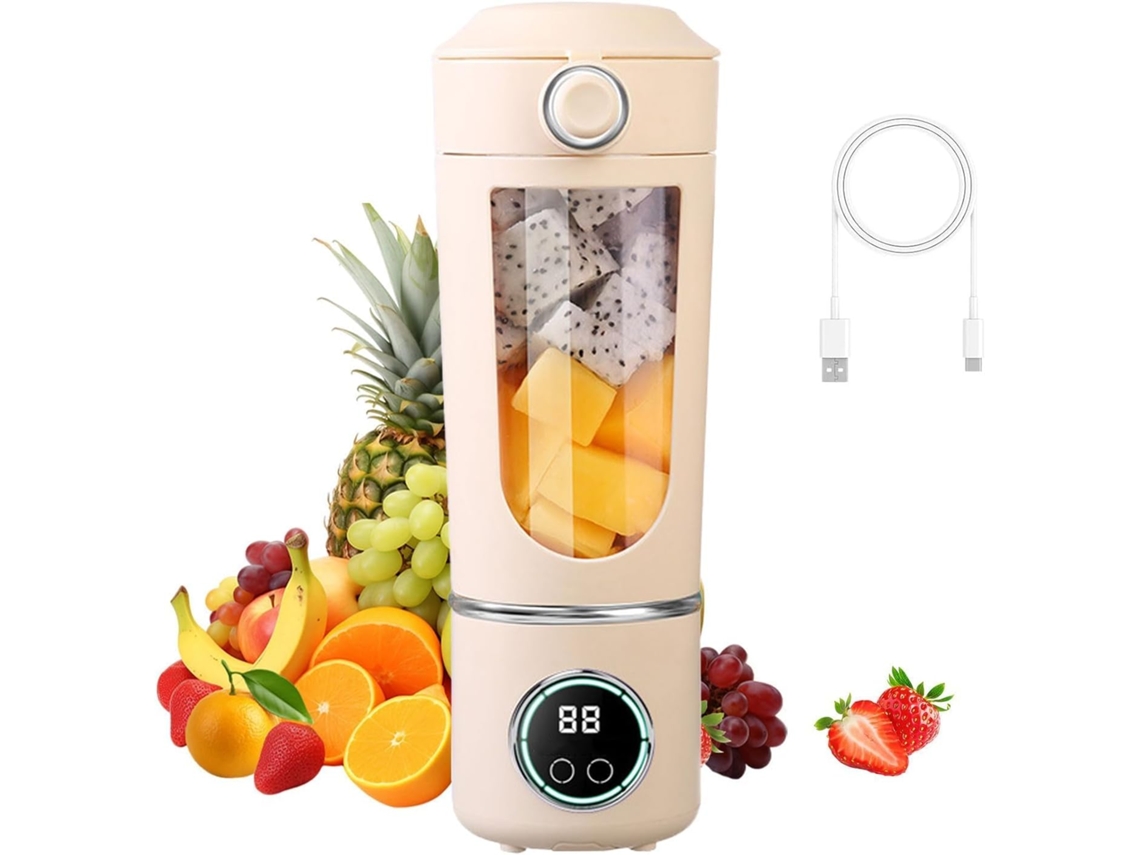 Batidora Beige 700ml 12 Cuchillas Inox 1500mah Usb Para Gimnasio Oficina Camping Viaje
