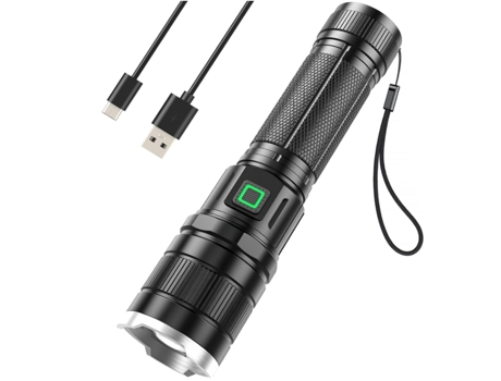 BISBISOUS T30 Linterna Led De 6000 Lúmenes Funciona Con Baterías 3 Modos De Iluminación Con Zoom Ip65 Impermeable Negro