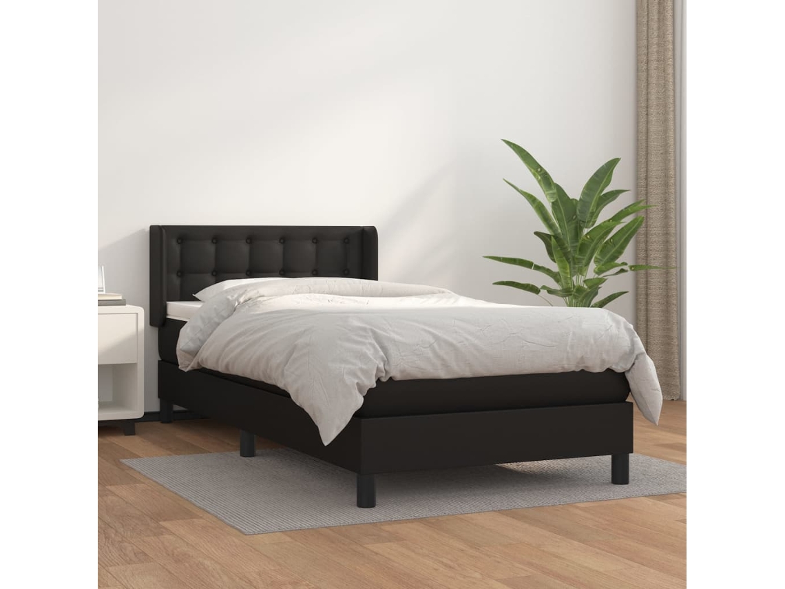 Cama Box Spring Con Colchón Cuero Sintético Negro 90x190 Cm