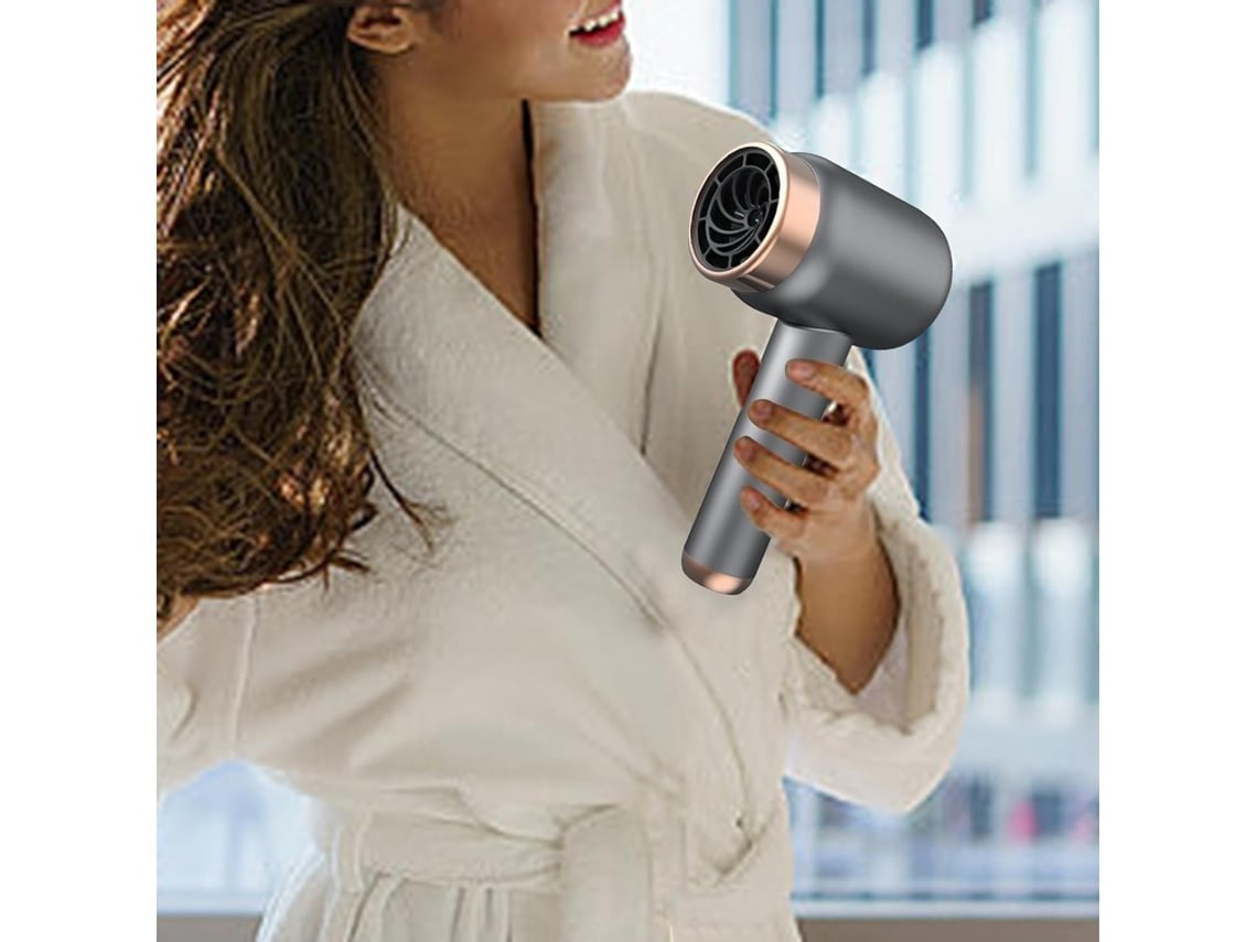 Secador de pelo portátil Potente velocidades Secador de pelo inalámbrico  profesional compacto Salón de casa al aire libre Blanco YEMAESRE