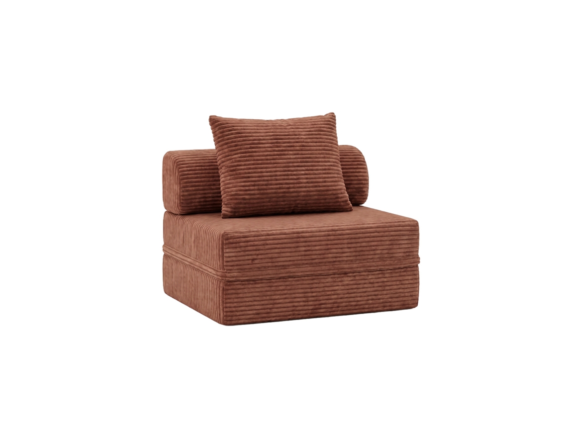 Sofá Modular 1 Lugar Convertible Veludo Listado Terracota