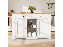 Carrito de cocina Mobrio blanco con ruedas y enchufes, con cubierta extensible, 2 puertas, 2 cajones y 2 compartimentos
