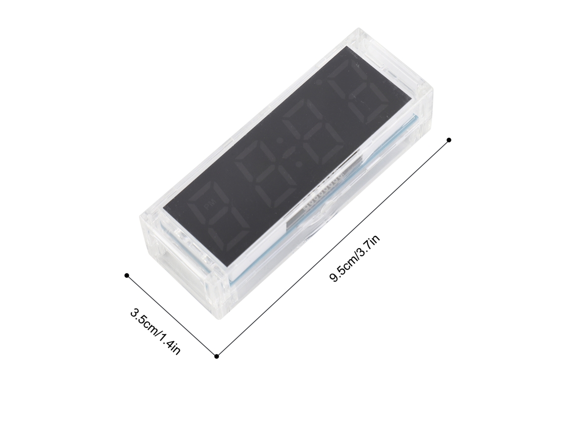 Kit de reloj digital LED compacto de 4 dígitos 2026as-kit con luz, control de temperatura, fecha y hora, y carcasa transparente.