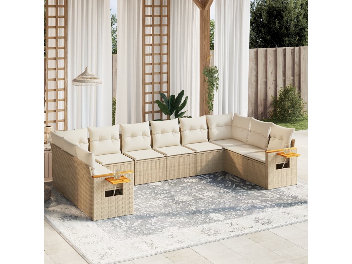 Conjunto de 10 sofás de jardín con cojines de mimbre beige de DKD Home Decor