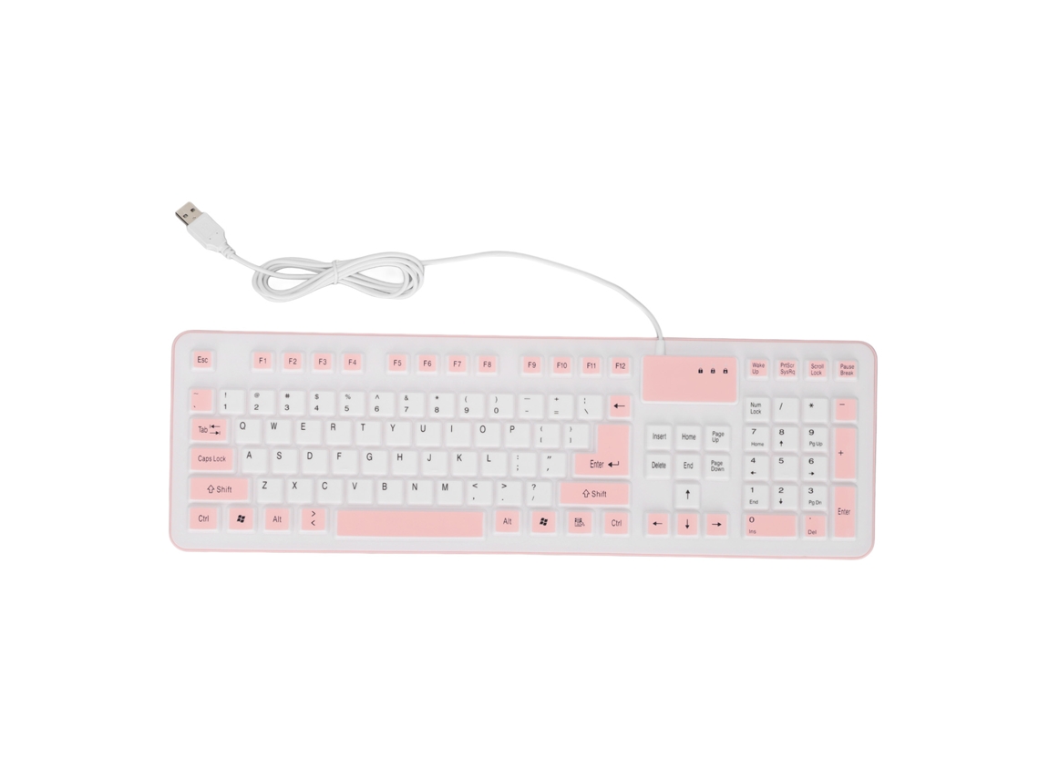 Teclado De Silicone Plegável 106 Teclas Usb À Prova De Água Silencioso Para Pc Laptop Rosa