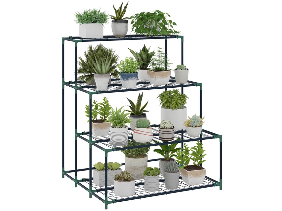 Suporte Plantas 4 Andares 110cm 24 Ganchos Metal Verde Escuro