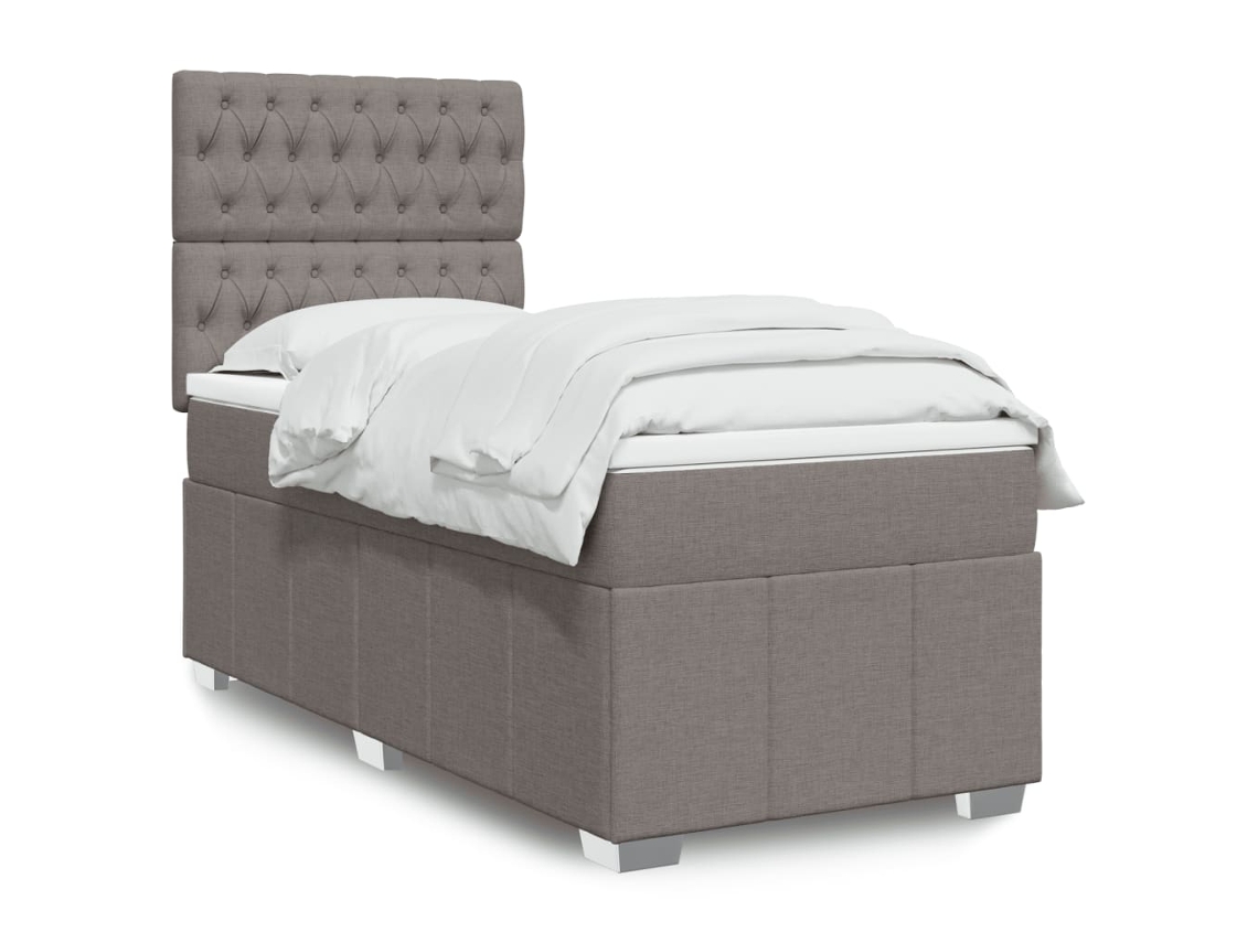 Cama Box Spring Con Colchón Tela Gris Taupe 80x200 Cm