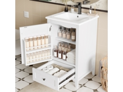 Armario De Baño De Pie 51x46x85 Cm - Con Lavabo, Estante Ajustable, Cajón Silencioso - Blanco