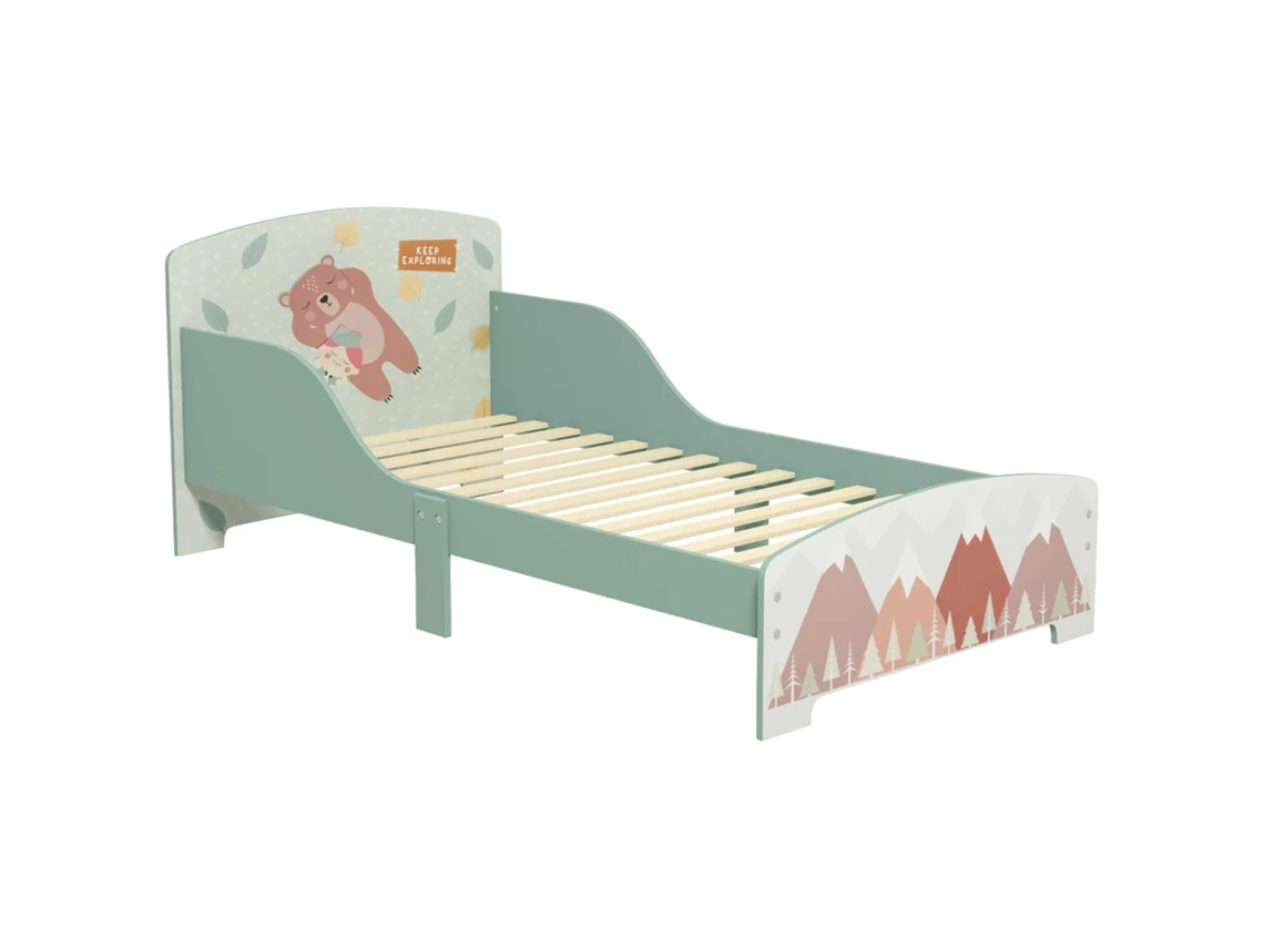 Cama Para Niños 143x77x60 Cm Cama Infantil De 3-6 Años Con Barreras De Protección Y Estampados Carga Máx. 40 Kg Verde
