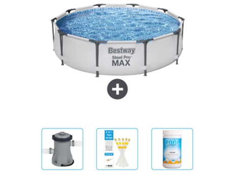 Piscina BESTWAY Round Steel Pro MAX - 305 x 76 cm - Gris - Incluida Bomba - Tiras de prueba - Cloro