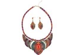 De Collar Y Pendientes Étnicos Vintage Rojos Para Mujer, Colgante De Aleación Elegante Y