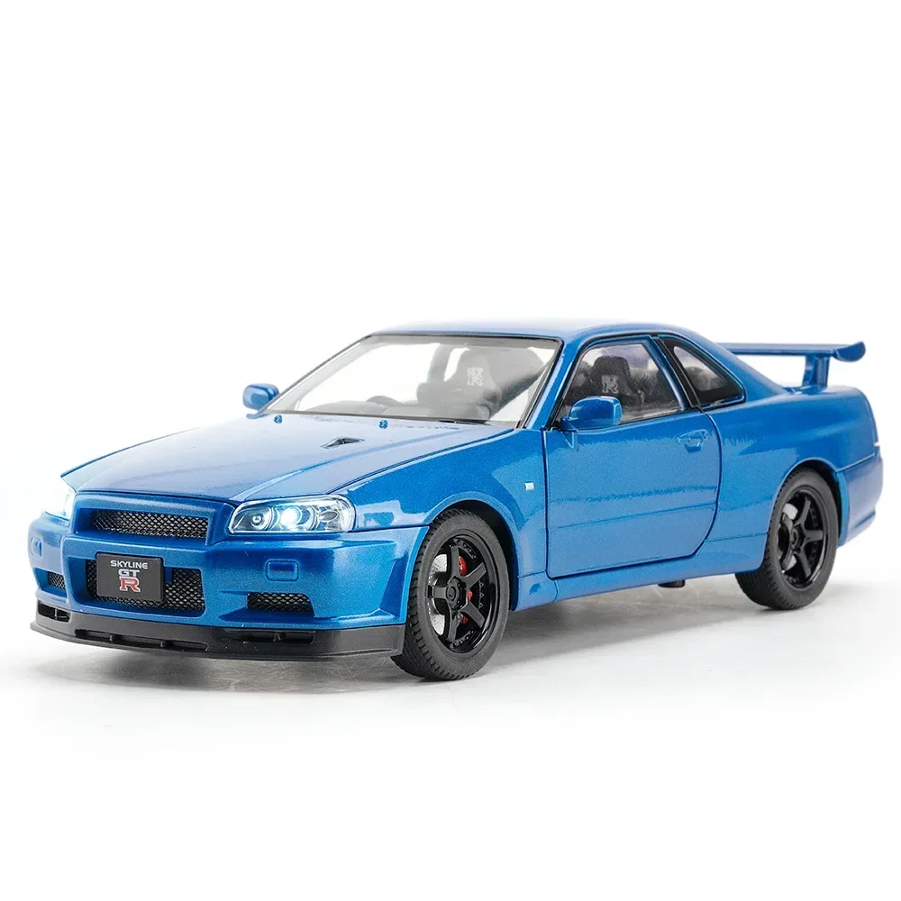 (r34 Azul) Modelo De Juguete De Coche Deportivo Gtr A Escala 1:24, Con Puertas Que Se Abren, Música Y Luces.