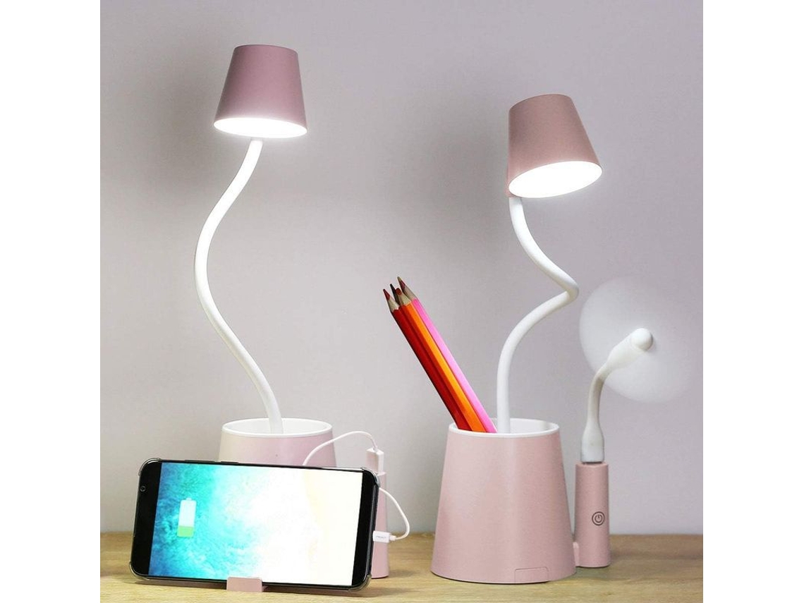 2026-lámpara De Escritorio Led Para Niños Con Porta Lápices Soporte Teléfono Usb Cargable Rosa