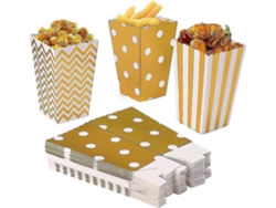 Caja De Palomitas De Maíz Gold 120 Unidades De Papel Con 3 Diseños Para Fiestas Cumpleaños Y Eventos