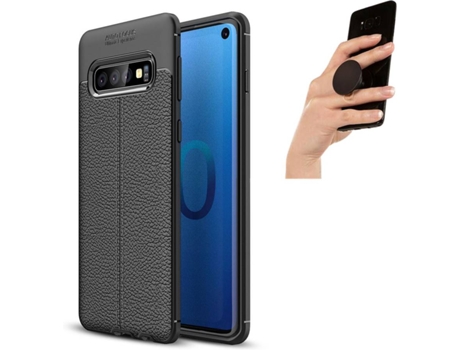 Carcasa y Popsocket Samsung S10 Rugged Leather Negro
