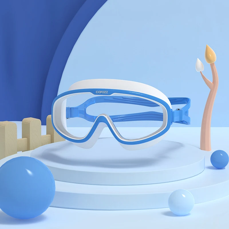 Gafas De Natación Infantiles De Silicona Ajustables E Impermeables (azul Transparente), Antivaho, Con Protección Uv Y Montura Grande.