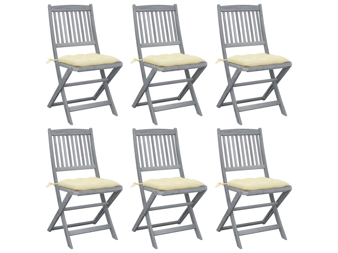 Conjunto 6 Silla de exterior VIDAXL Gris Madera de acacia (48.5x57x91 cm)