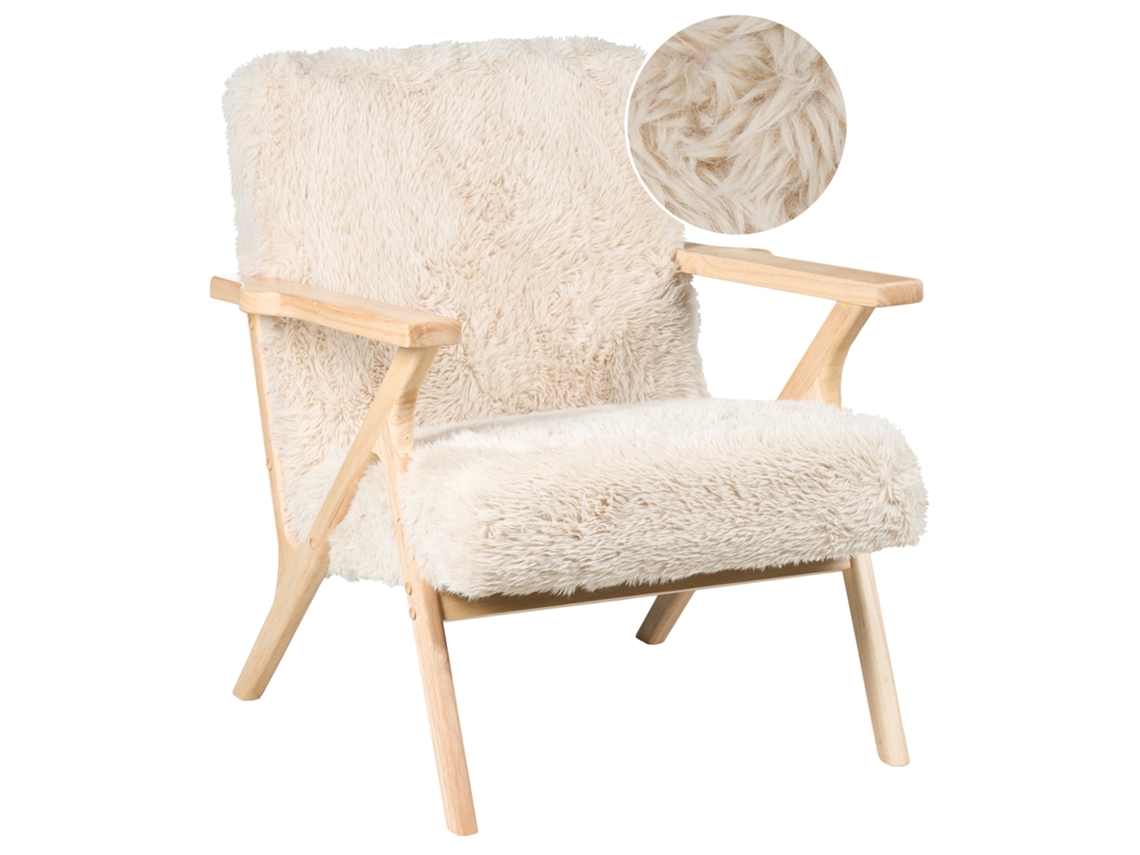 Poltrona Beliani Kisa De Pelo Sintético Creme 74x80x84