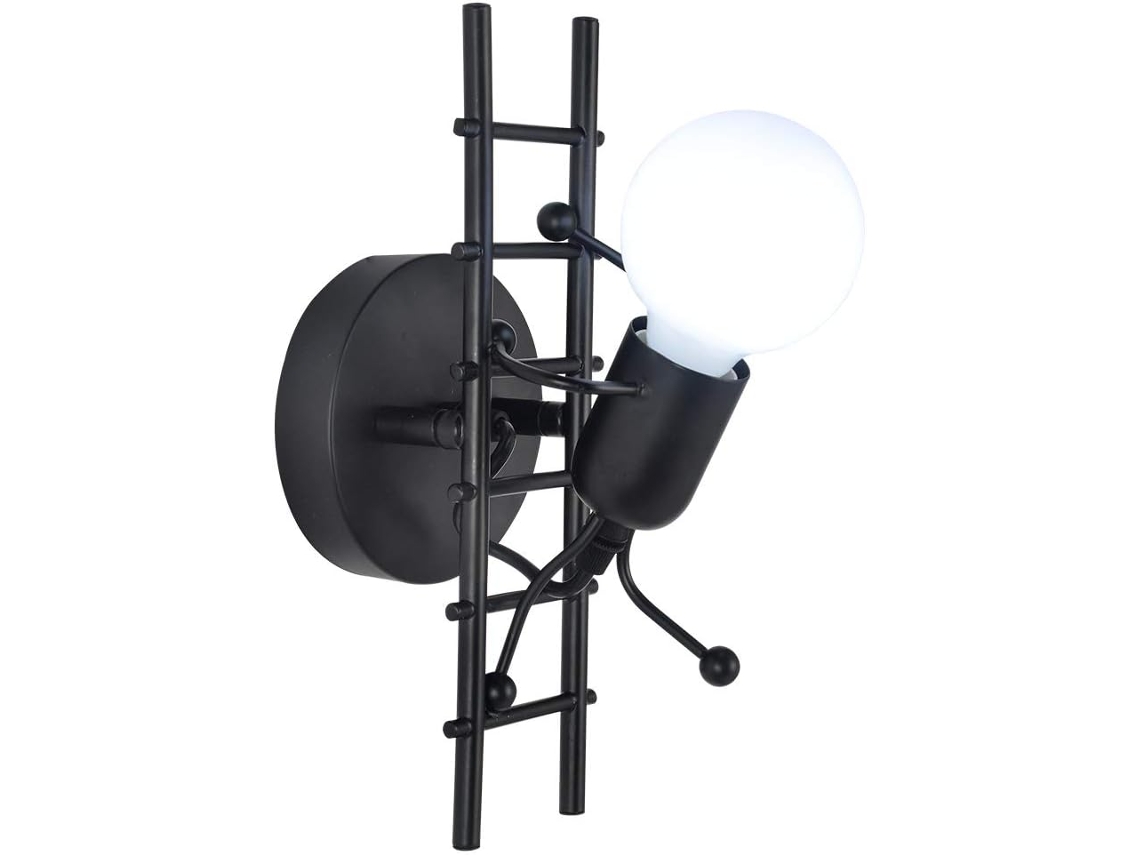 Candeeiro de Parede Interior Formato Humanoide, Ferro Preto, Ideal para Escadas, Estilo Simples, 220v, Sem Lâmpada PRIME KANG