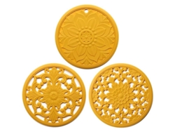 Juego De 3 Protectores De Mesa De Silicona Antideslizantes Amarillos Para Ollas Y Teteras.