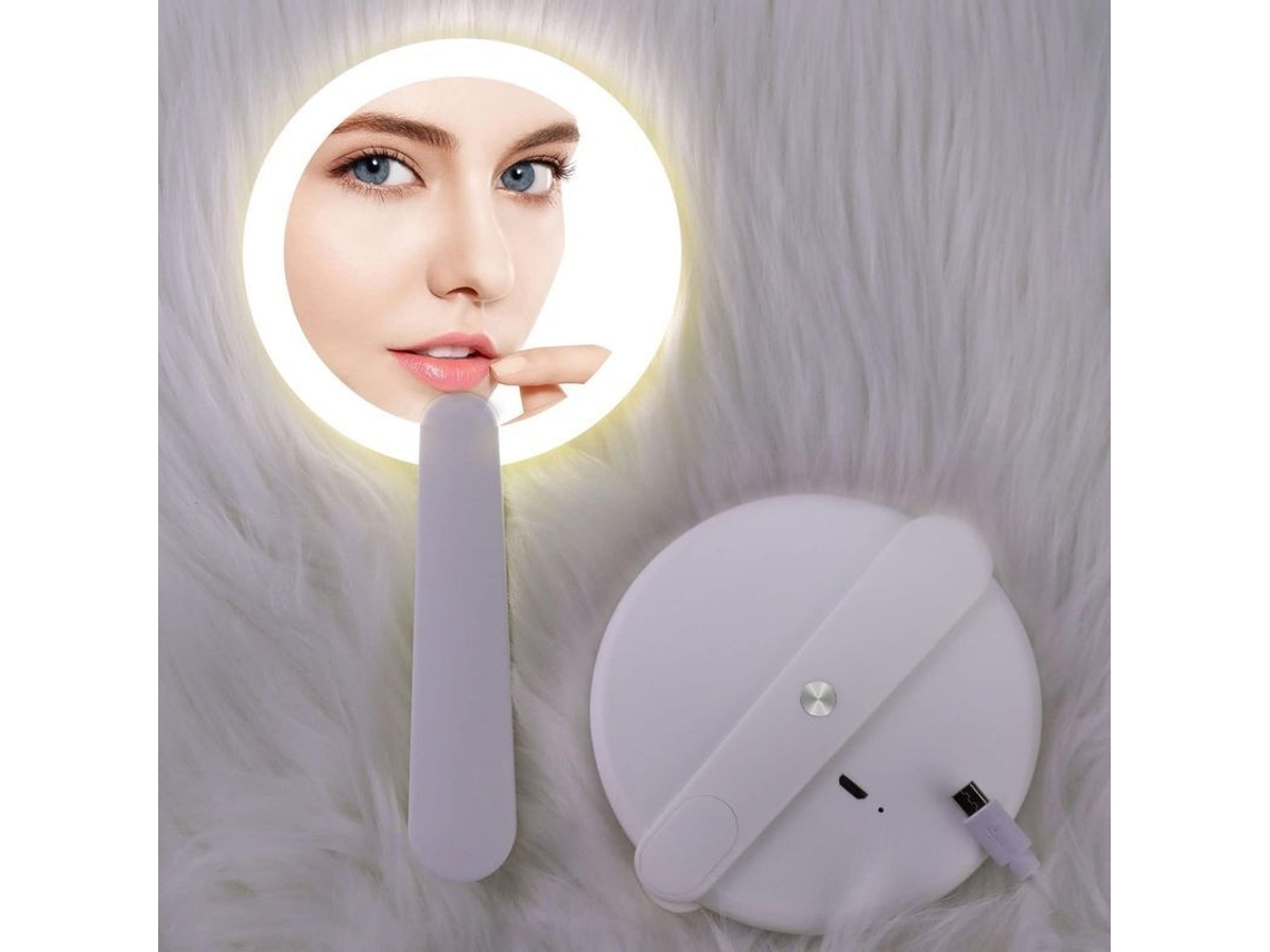 2026-espejo De Maquillaje Led Plegable Linjou Recargable Usb Para Viajes Oficina Exterior Blanco