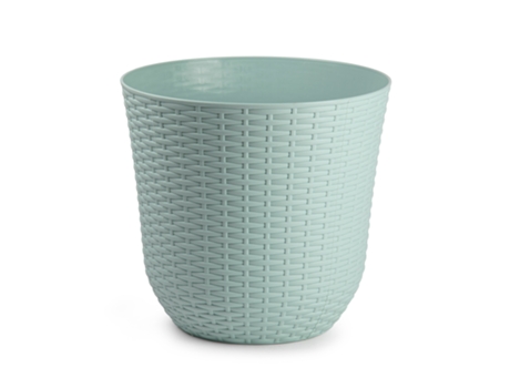 PLASTIC FORTE - Maceta Decorativa Rattan 25 cm Redonda. Uso Interior y Exterior. Verde