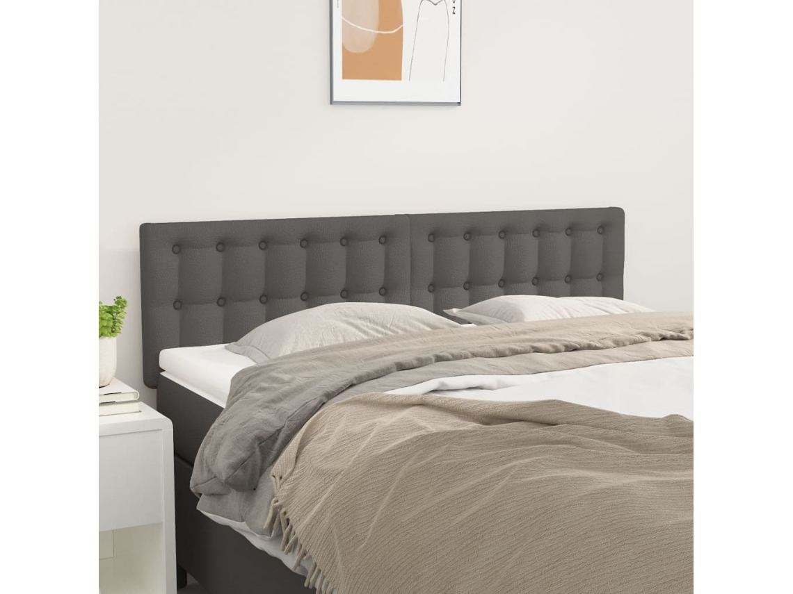Cabeceros 2 Unidades Cuero Sintético Gris 72x5x78/88 Cm