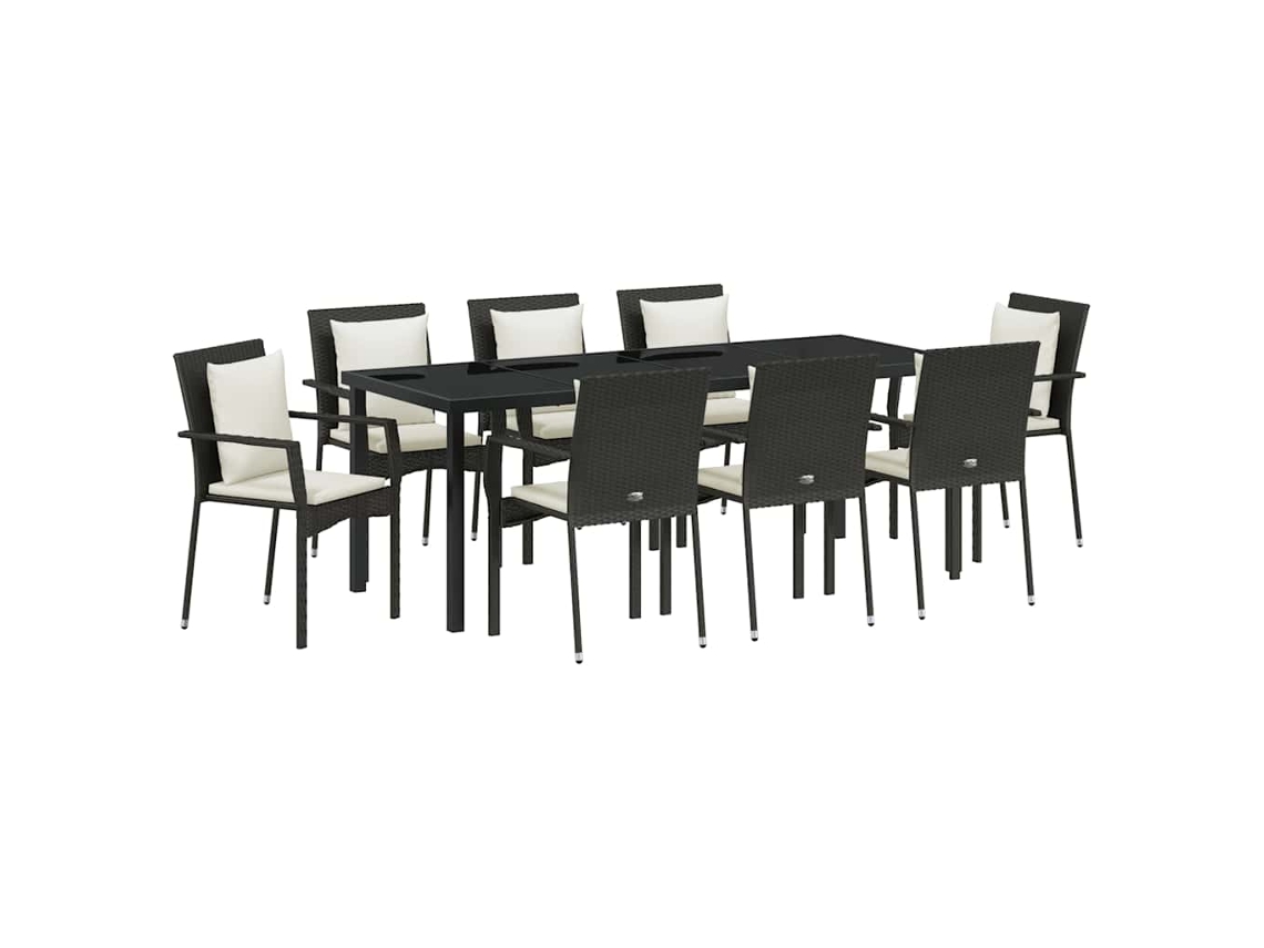 Maison Exclusive - Conjunto De Comedor De Jardín 9 Pcs Negro Ratán Sintético