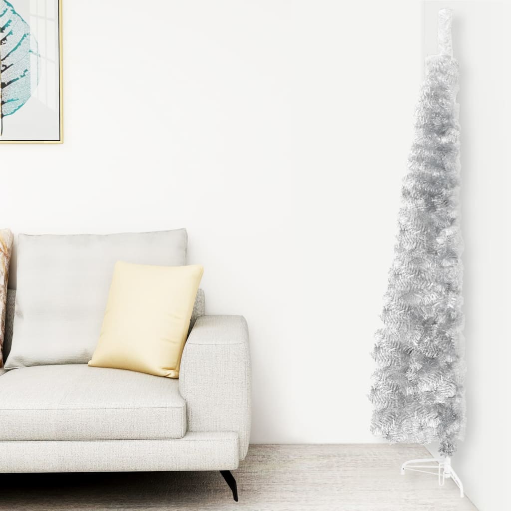 Medio Árbol De Navidad Fino Con Soporte 210 VIDAXL (Plata - 210 Cm)