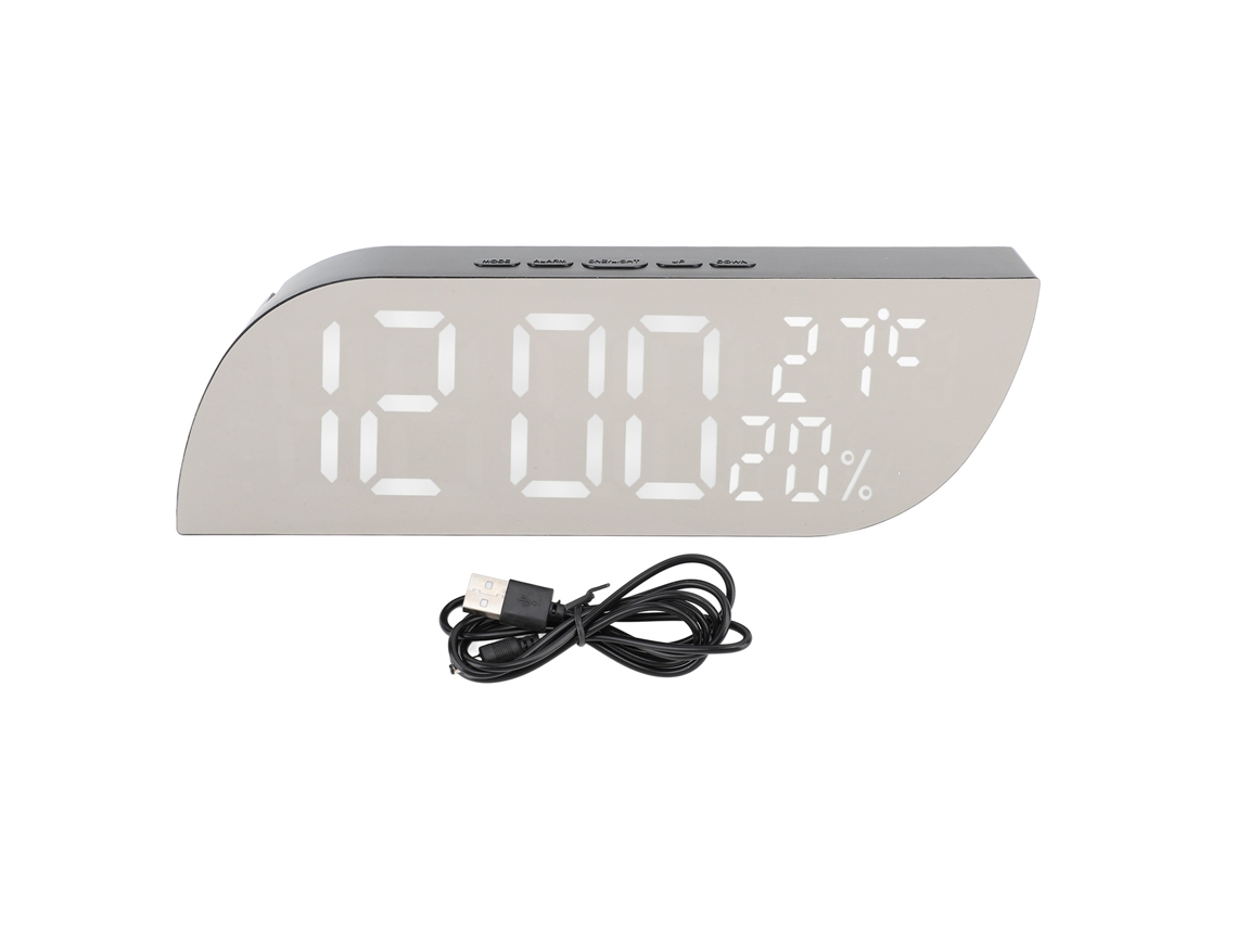 2026-reloj Despertador Digital Multifunción Silencioso Con Termómetro Humedad Espejo Led Para Dormitorio Oficina Luz Blanca Dc5v