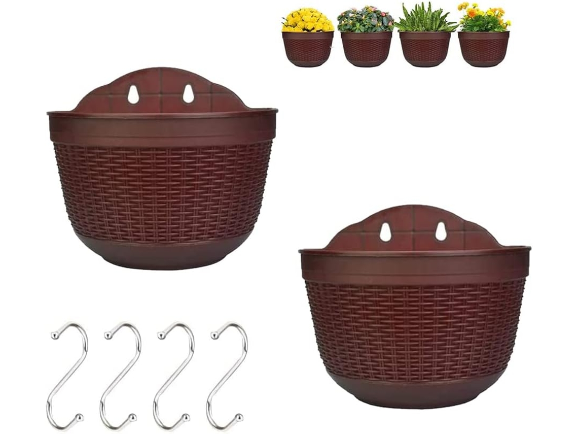 Bolsa colgante de plástico para flores, macetas metálicas, bolsa para vallas, cestas colgantes para plantas, color café oscuro
