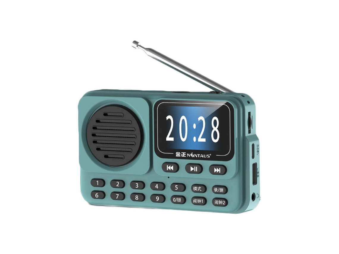 Radio FM, reloj portátil, pantalla HD, altavoz de alta sensibilidad, Bluetooth inalámbrico, doble soporte, despertador, grabación Mdug (azul)