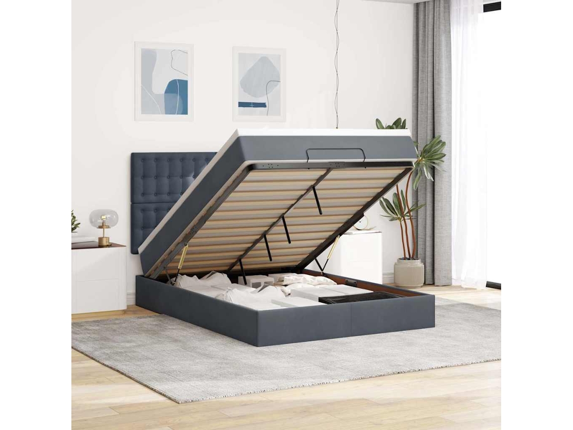 Estructura Cama Otomana Con Colchones Gris Oscuro 140x200cm