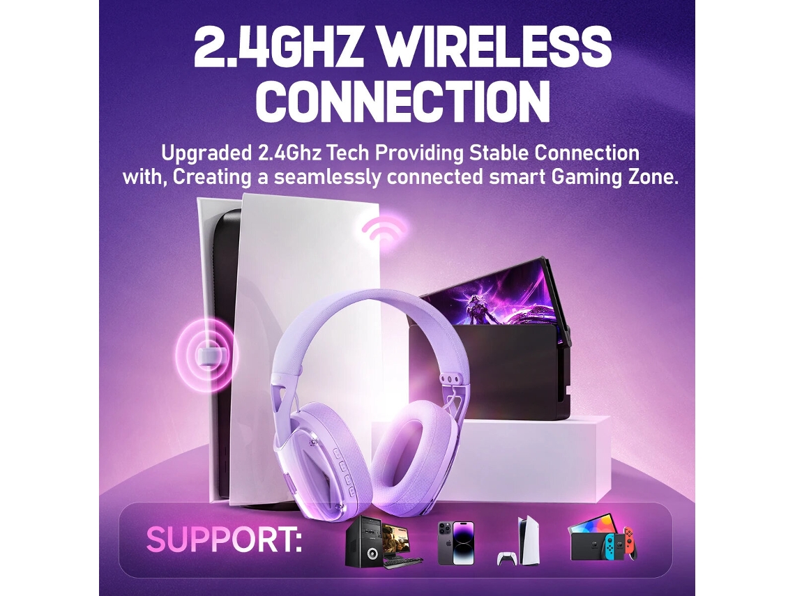 Auriculares inalámbricos Bluetooth para juegos Picun G1, controlador de 40 mm, audio espacial 3D, bajo retardo de juego, batería de 30 horas de duración.