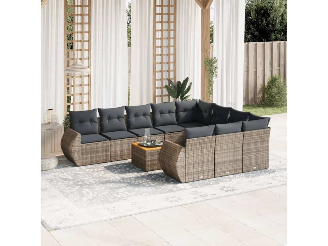 Conjunto de sofás de jardín de 11 piezas DKD Home Decor con cojines de mimbre gris