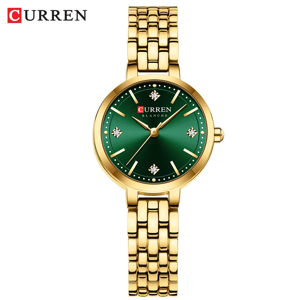 (oro Y Verde) Reloj De Mujer, Moderno, Sencillo Y Elegante, Reloj De Cuarzo Resistente Al Agua En Acero Inoxidable.