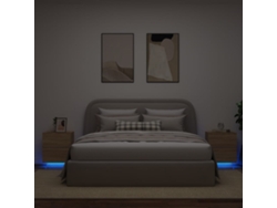 Cabecero Mesitas Noche Luces Led Uds Ingeniería Madera de Roble Marrón