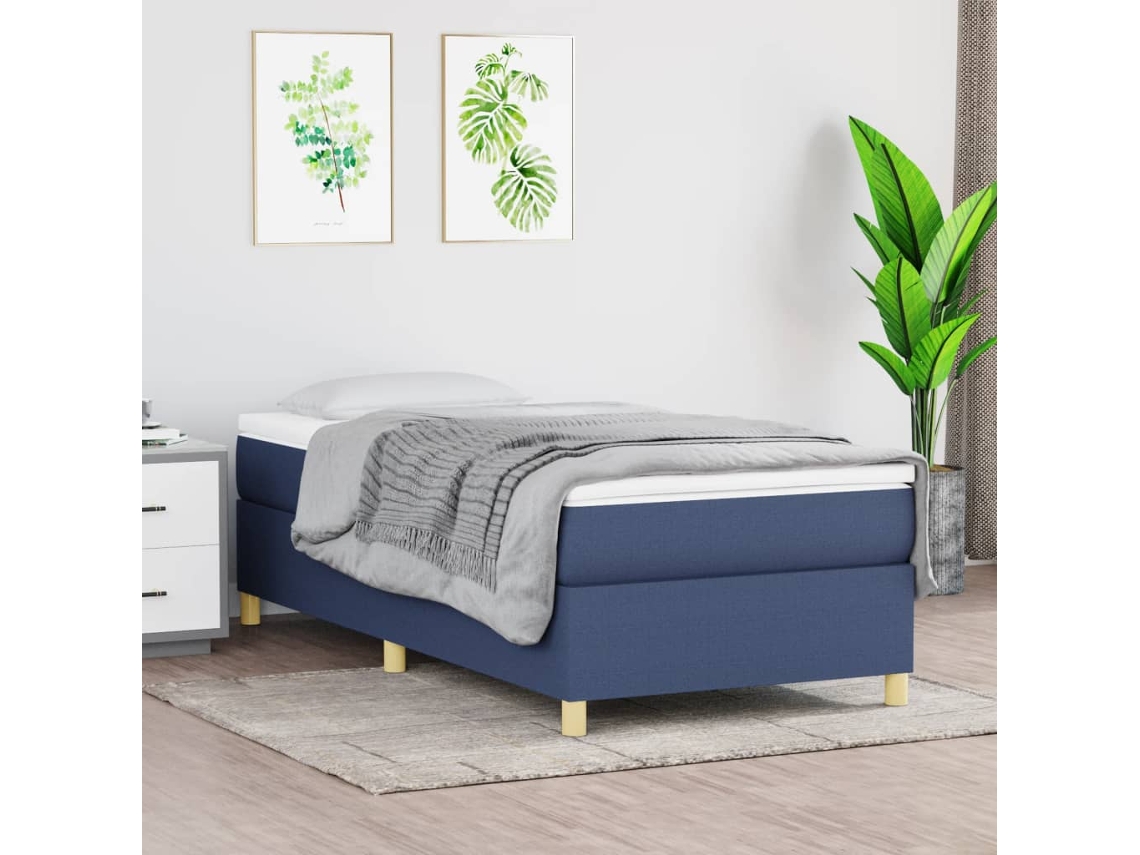 Estructura De Cama Sin Colchón Tela Azul 90x190 Cm