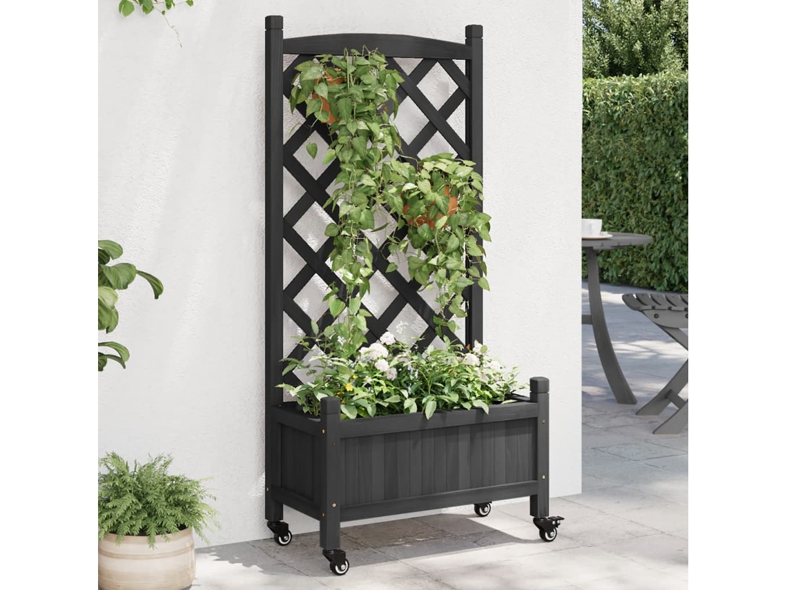 Jardinerasoporte Para Floresmaceta Con Enrejado Y Ruedas Madera Maciza De Abeto Negro